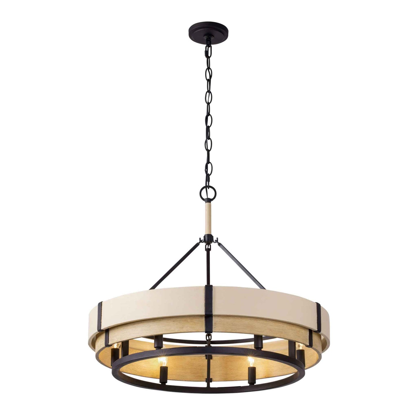 6 light 28 inch black honey and oak pendant