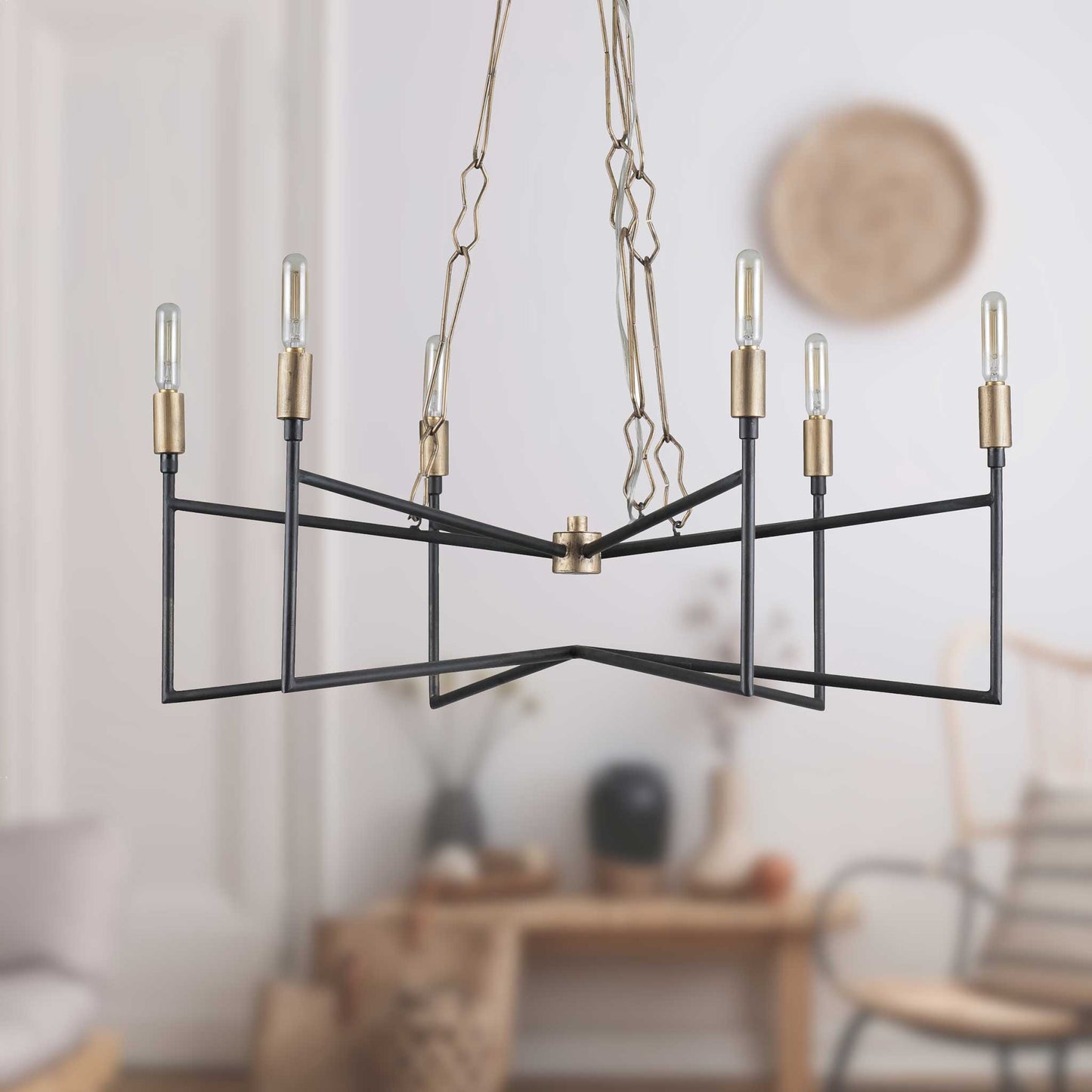 6 light 26 inch gold and carbon chandelier