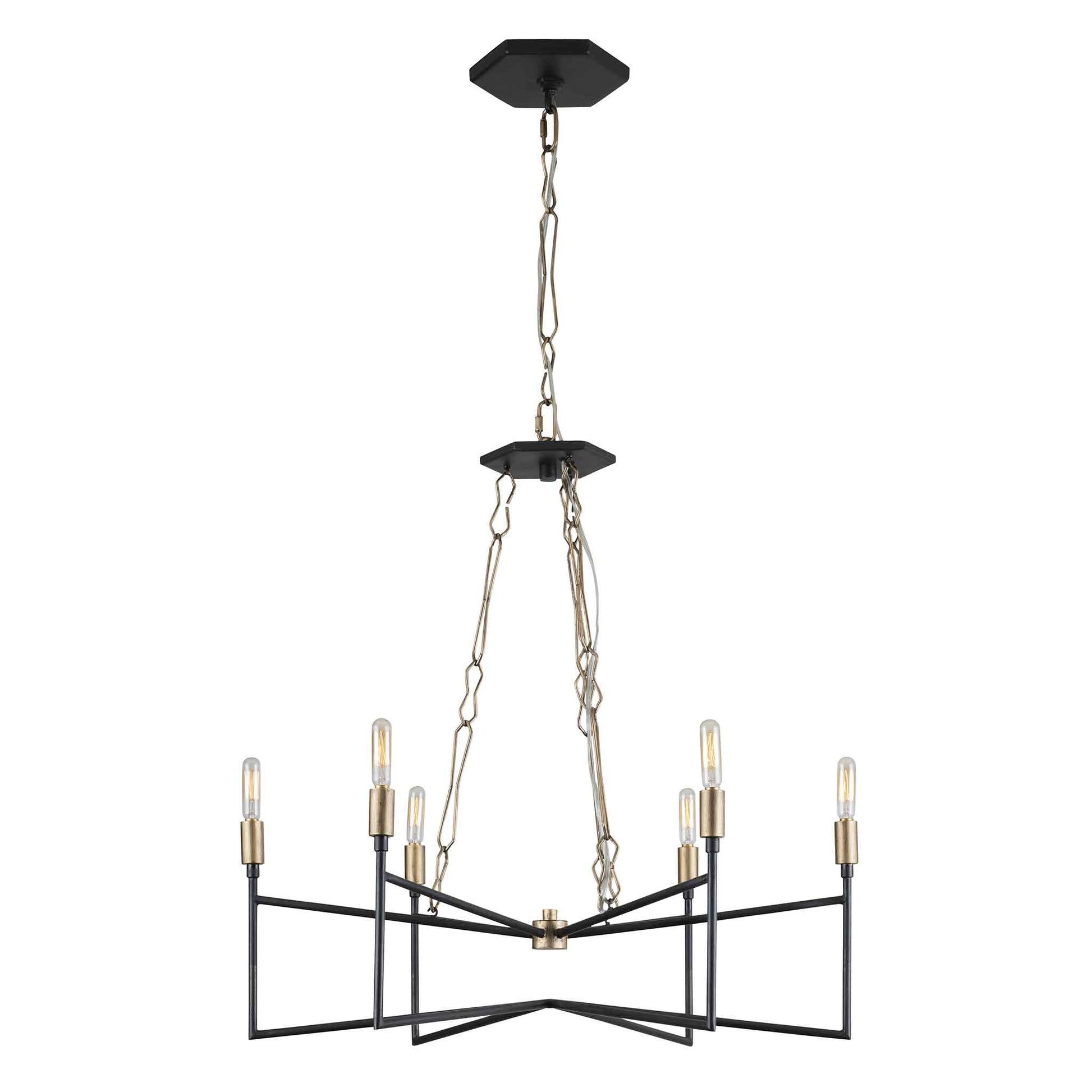 6 light 26 inch gold and carbon chandelier