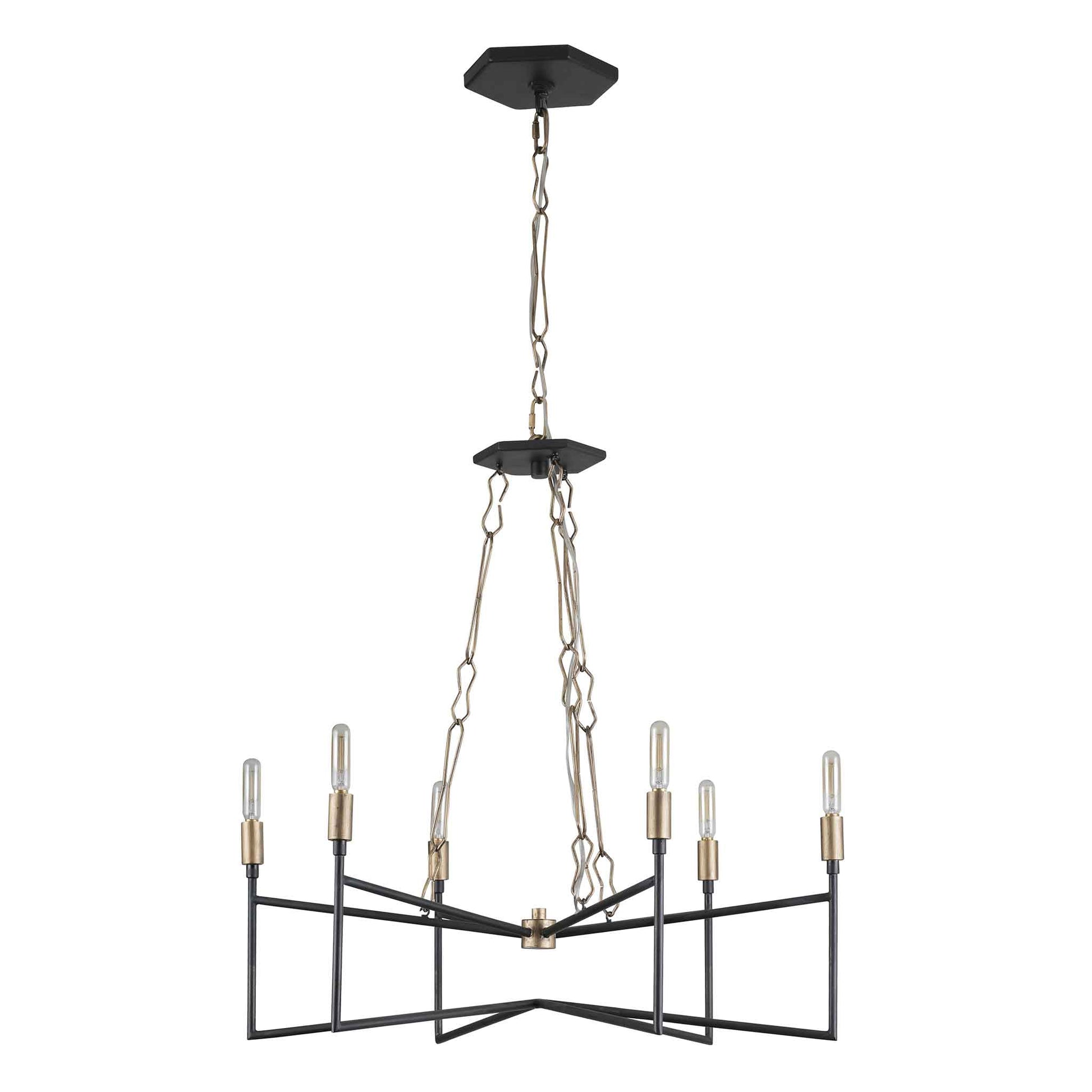 6 light 26 inch gold and carbon chandelier