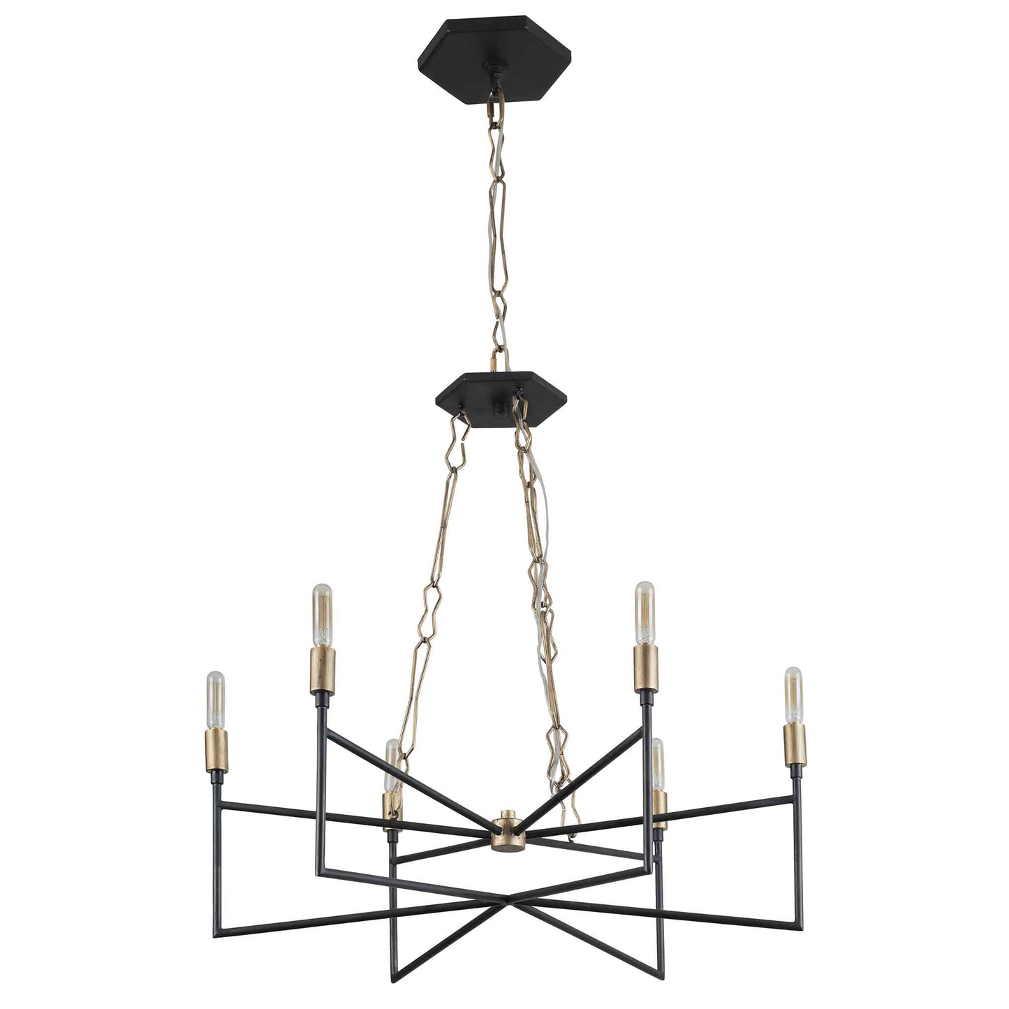 6 light 26 inch gold and carbon chandelier