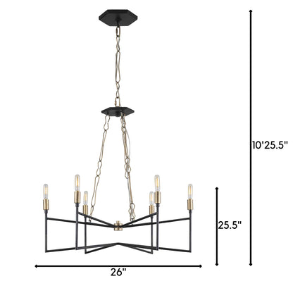 6 light 26 inch gold and carbon chandelier