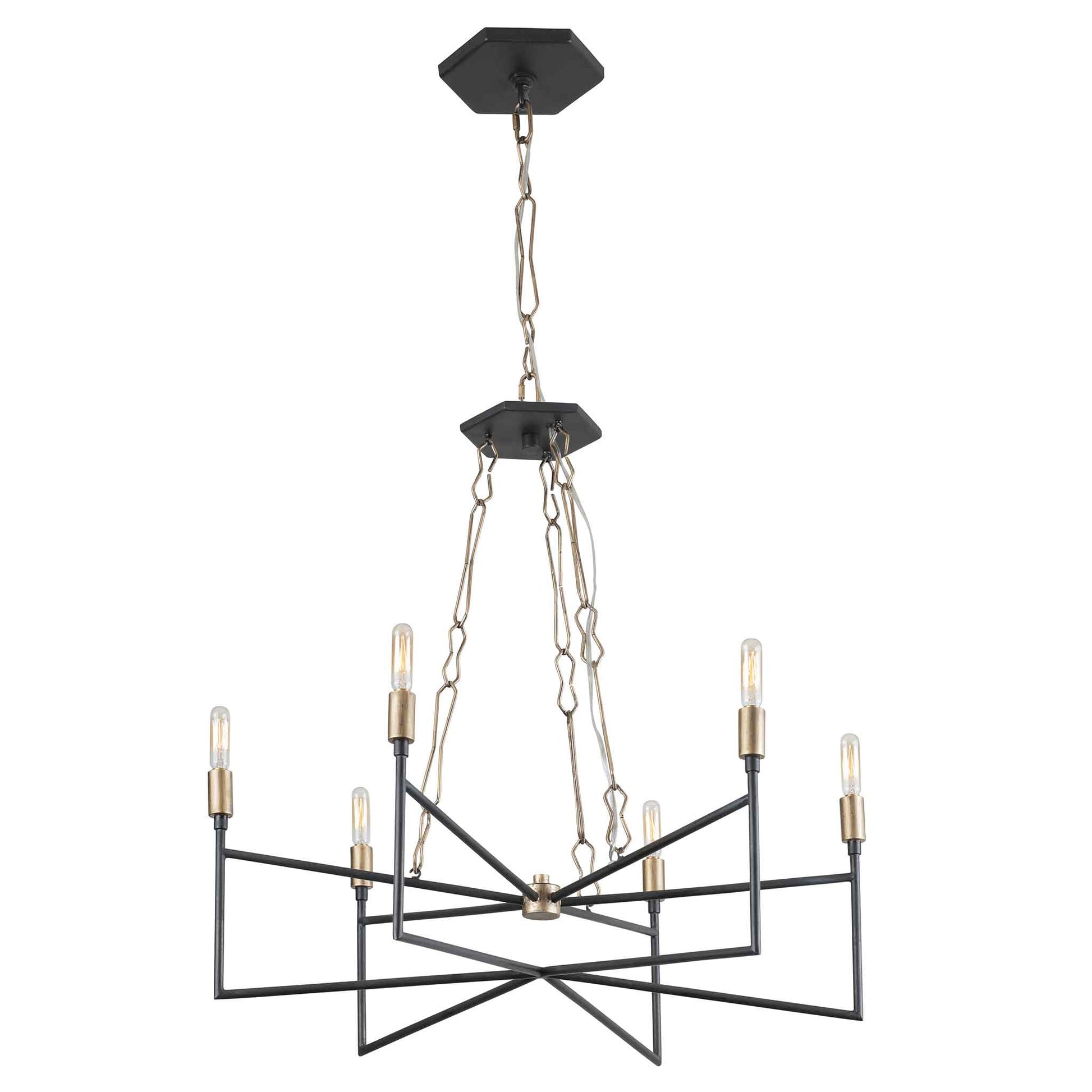 6 light 26 inch gold and carbon chandelier