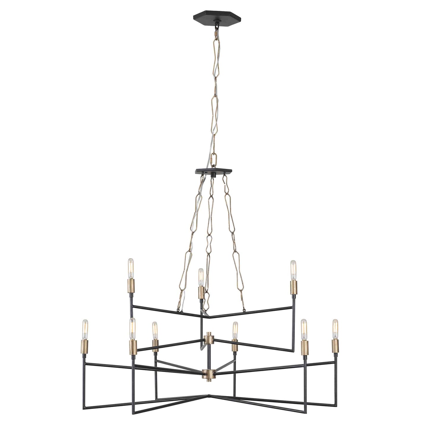 9 light 36 inch gold and carbon chandelier