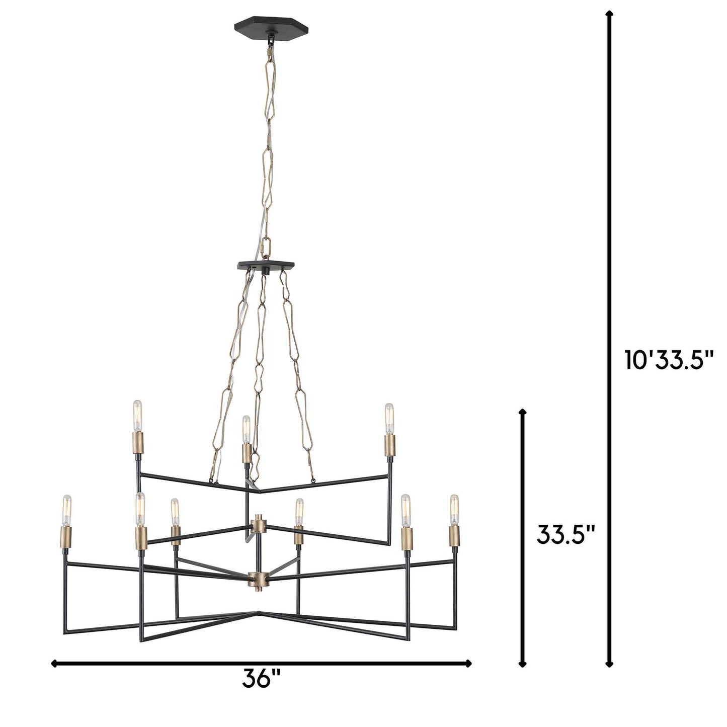 9 light 36 inch gold and carbon chandelier