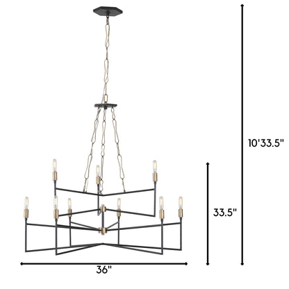 9 light 36 inch gold and carbon chandelier