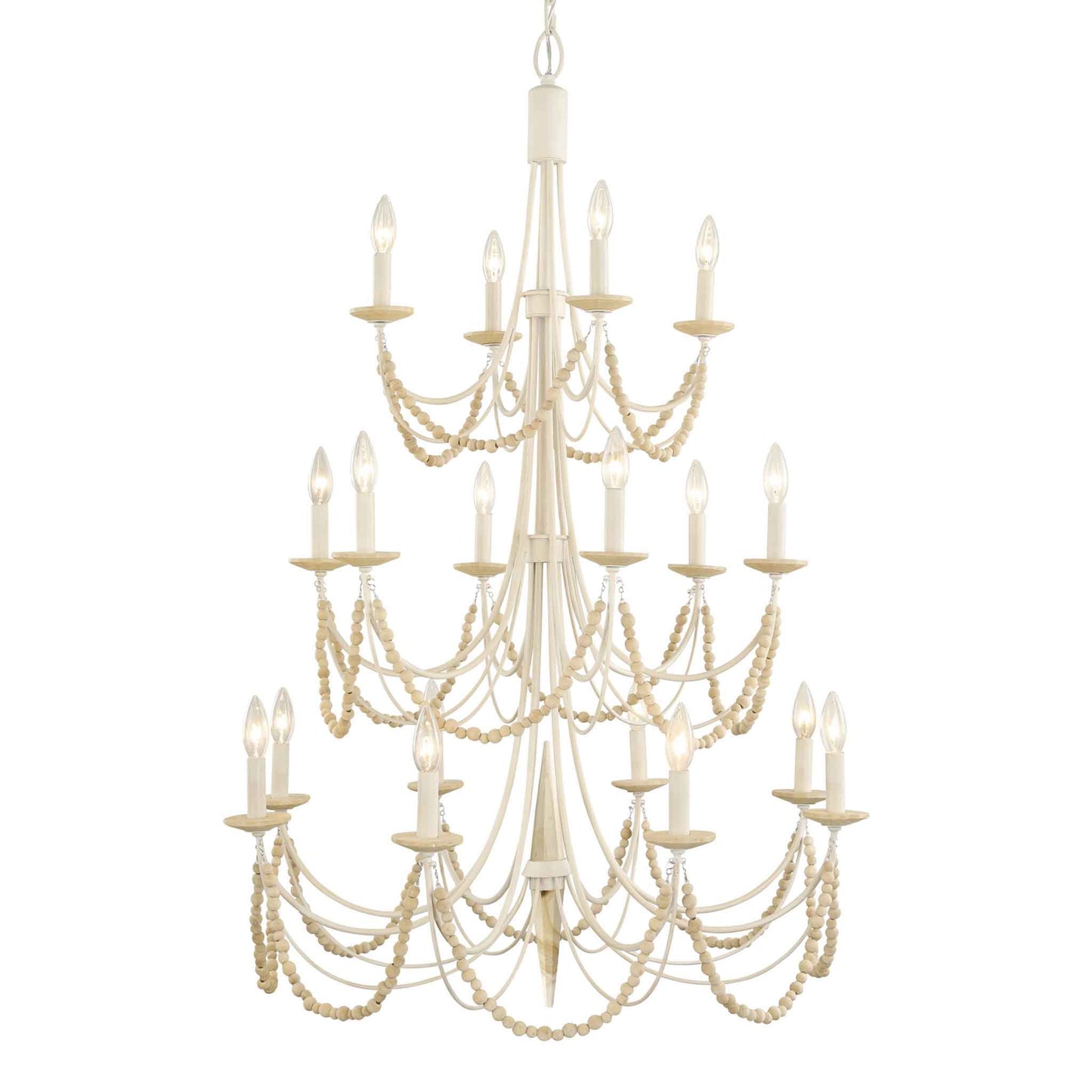 18 light 32 inch 3 tier country white and acacia chandelier