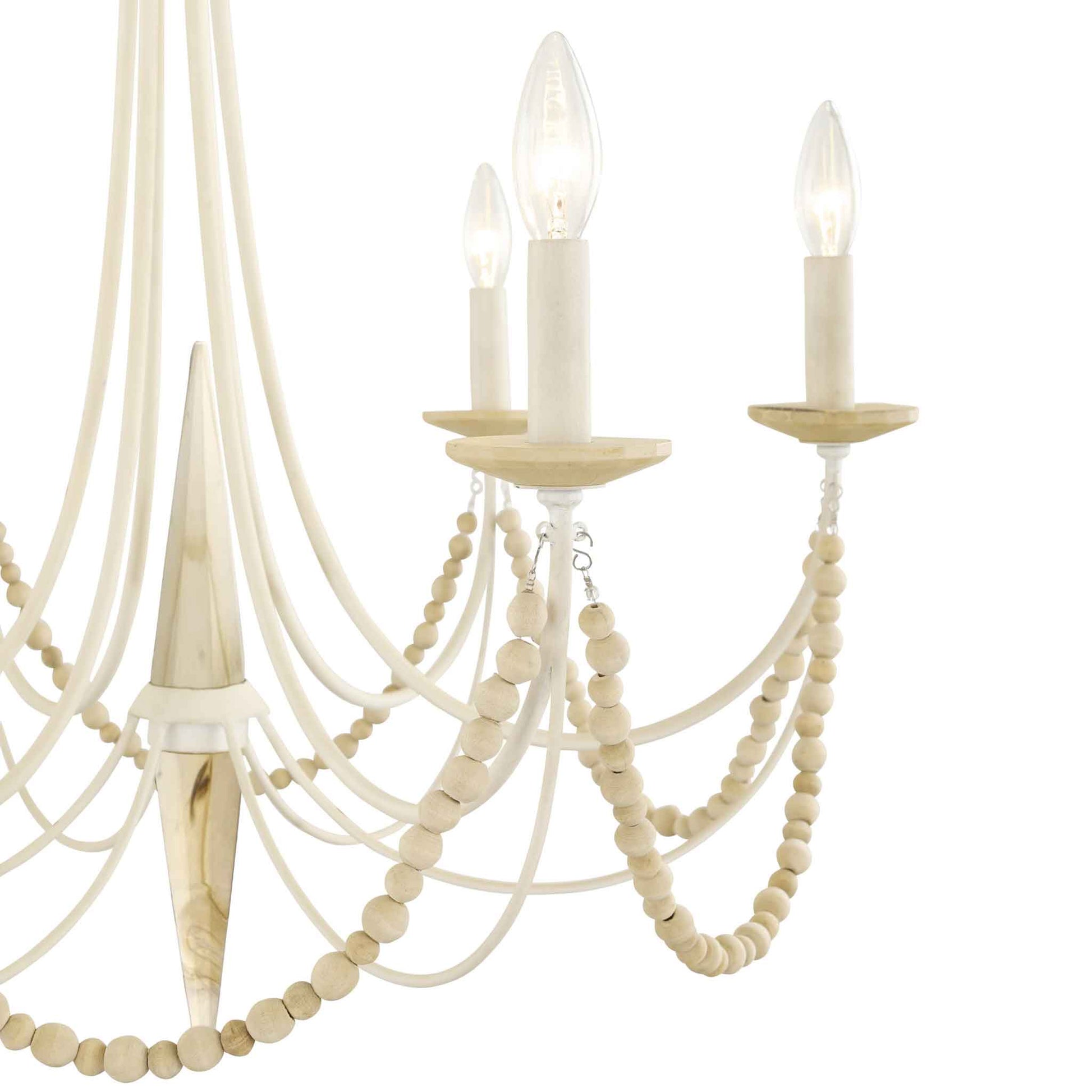 6 light 26 inch country white and acacia chandelier