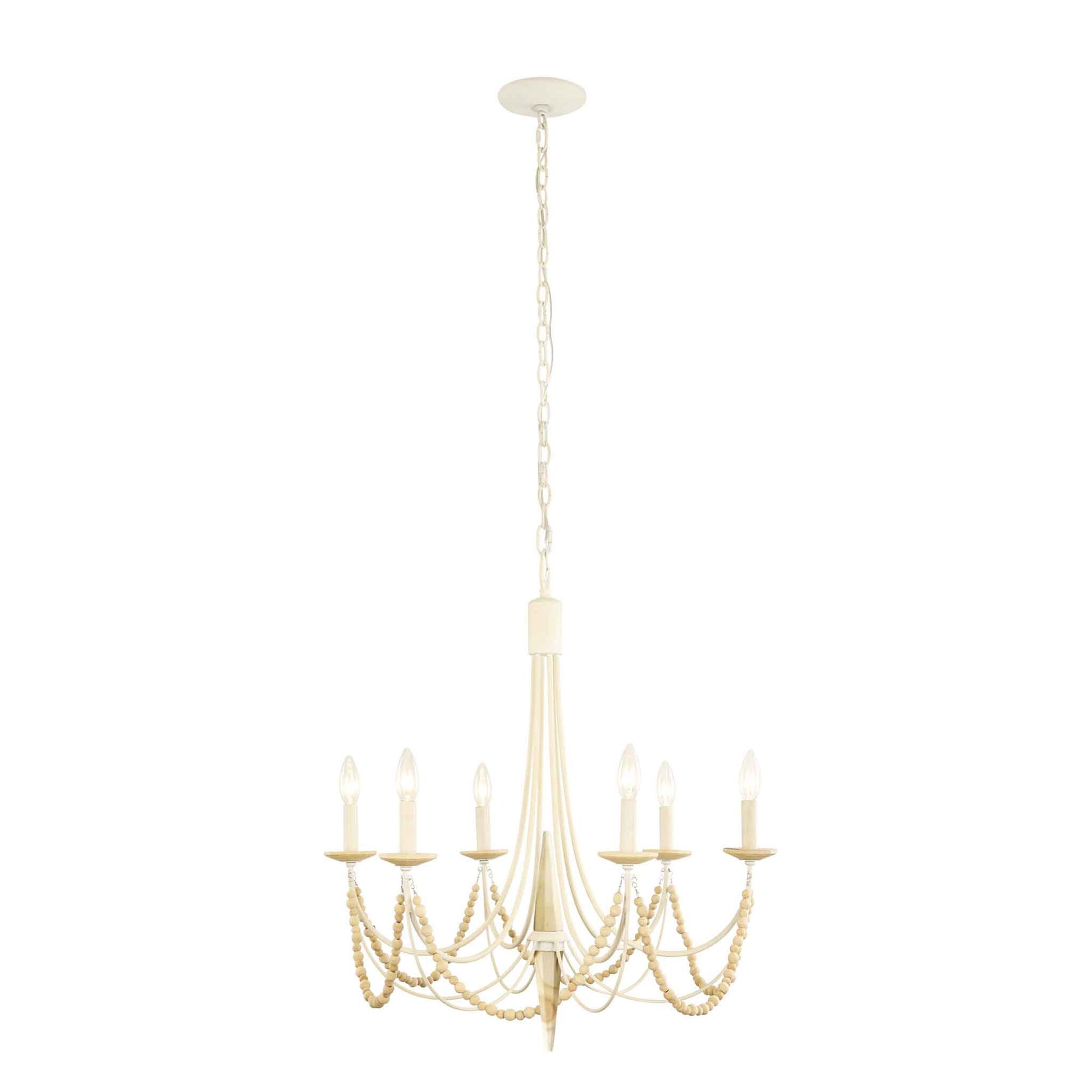 6 light 26 inch country white and acacia chandelier