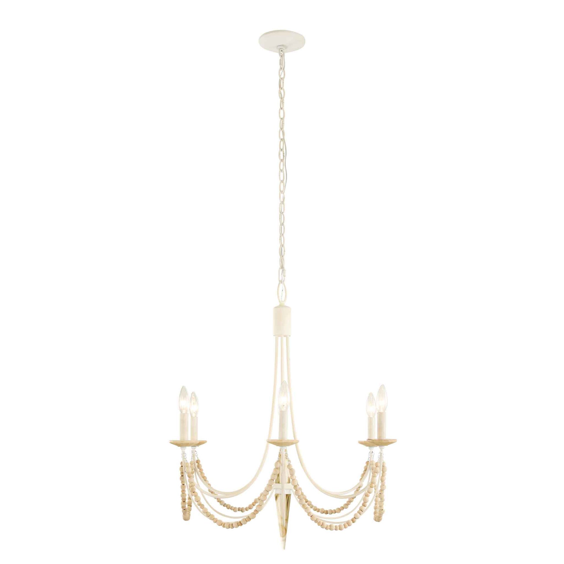 6 light 26 inch country white and acacia chandelier