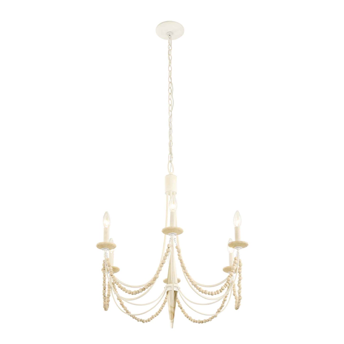 6 light 26 inch country white and acacia chandelier