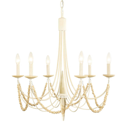 6 light 26 inch country white and acacia chandelier