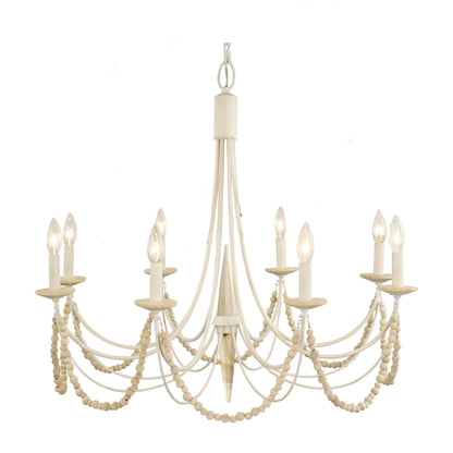 8 light 32 inch country white and acacia chandelier