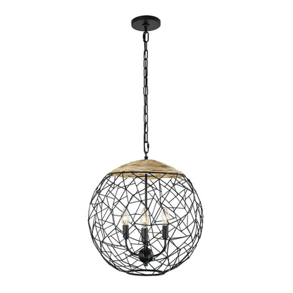 3 light 18 inch black and rattan pendant