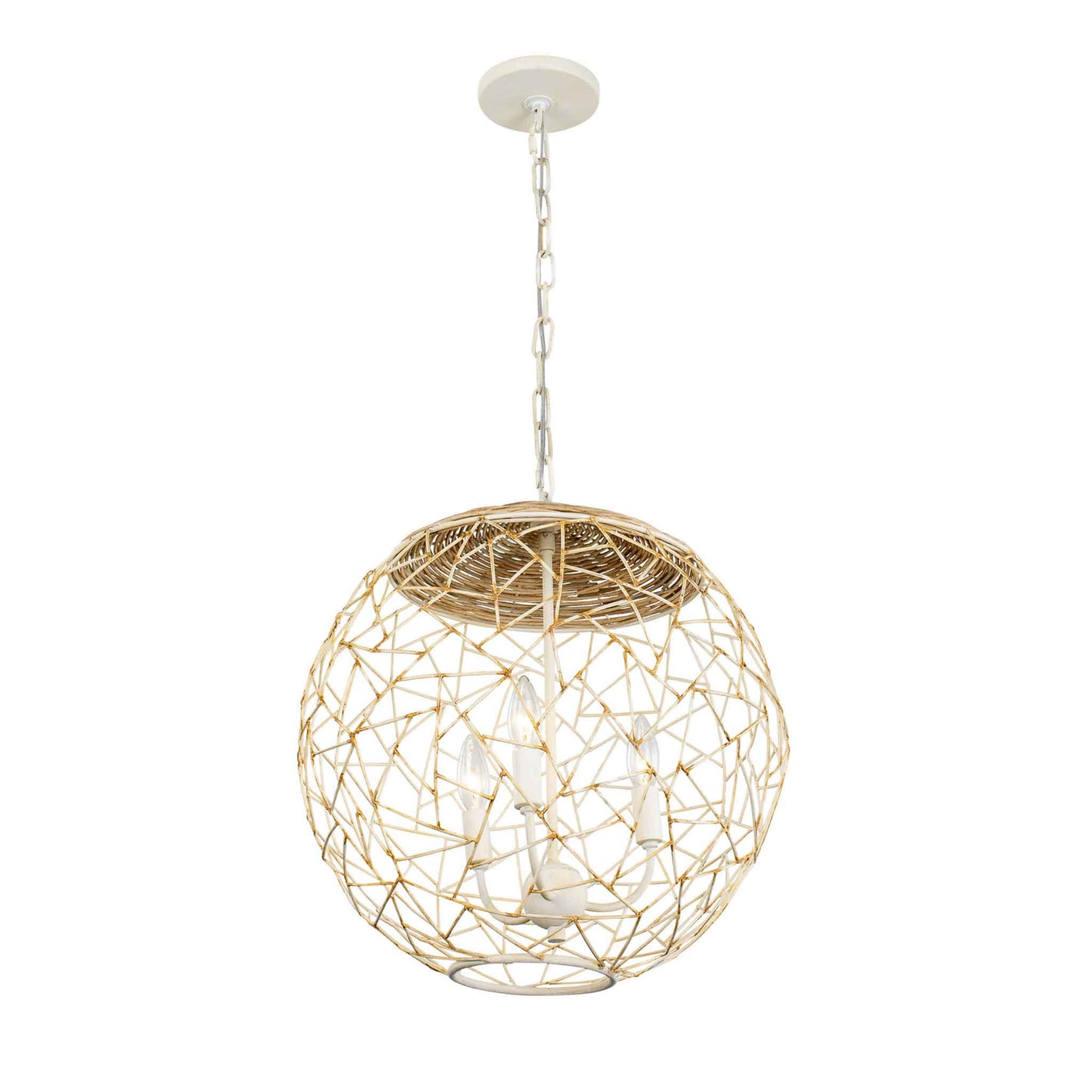 3 light 18 inch white and rattan pendant