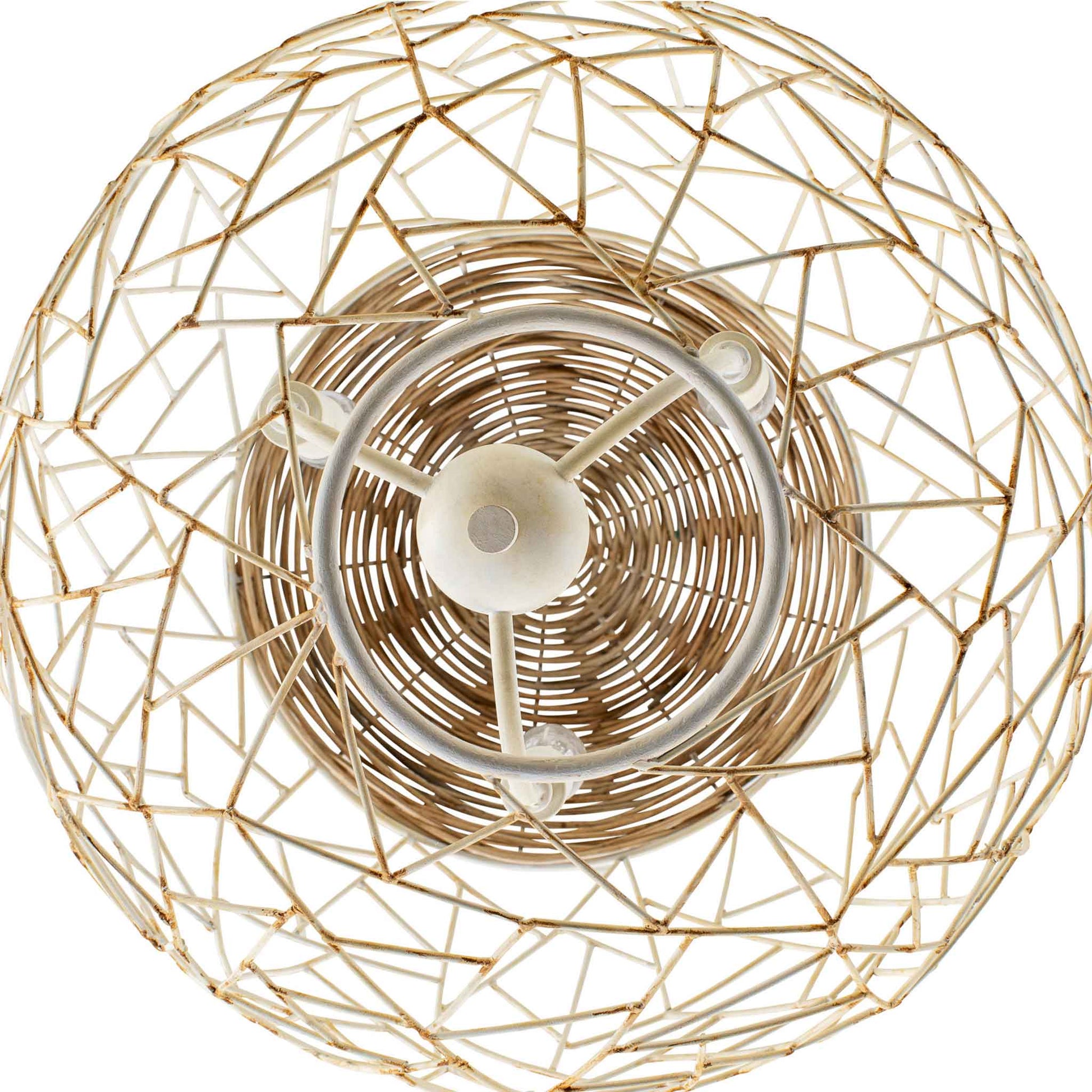 3 light 18 inch white and rattan pendant