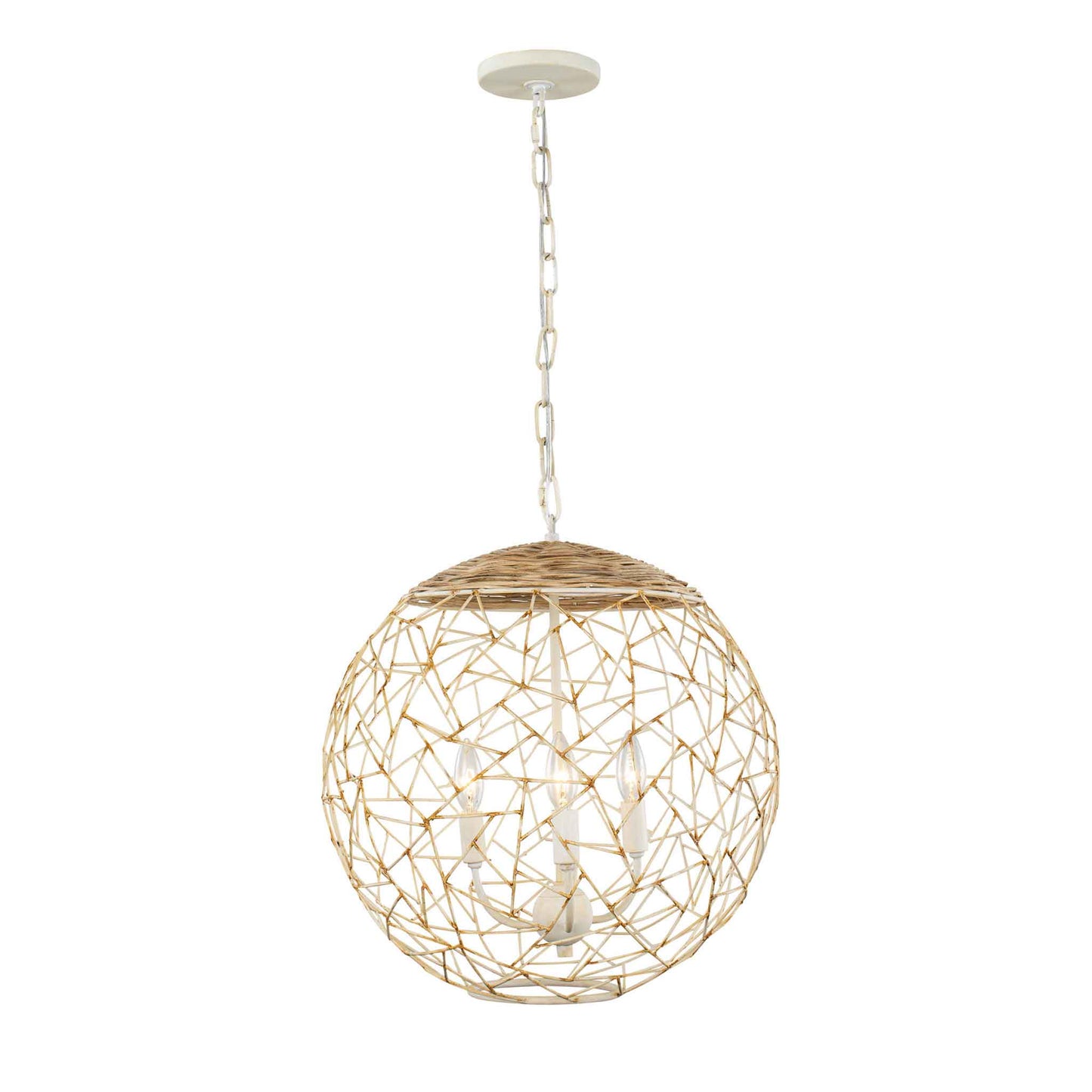 3 light 18 inch white and rattan pendant