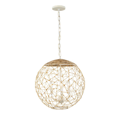 3 light 18 inch white and rattan pendant