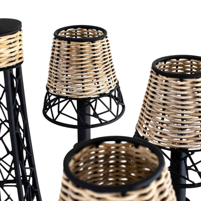 6 light 26 inch black and rattan chandelier