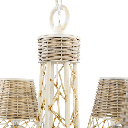 6 light 26 inch white and rattan chandelier