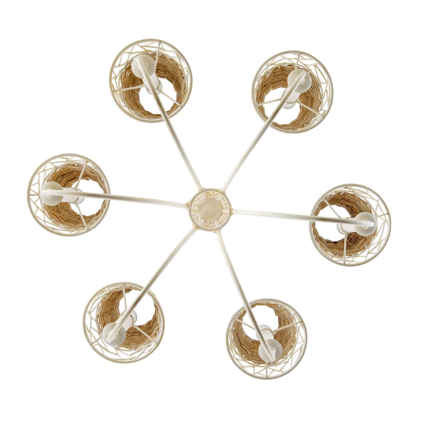 6 light 26 inch white and rattan chandelier