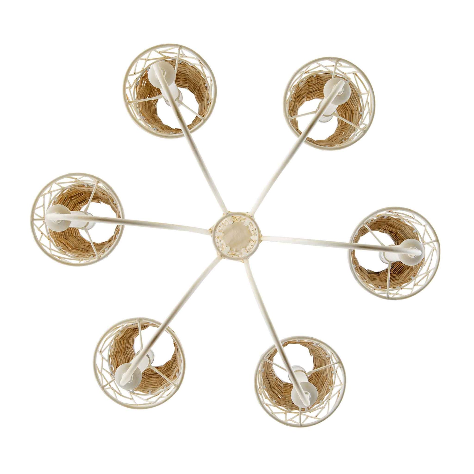 6 light 26 inch white and rattan chandelier