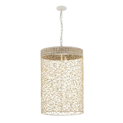 6 light 20 inch white and rattan pendant