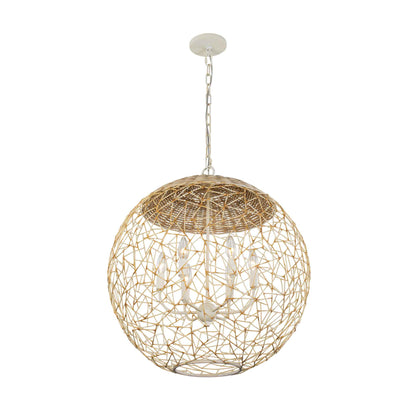 6 light 24 inch white and rattan pendant