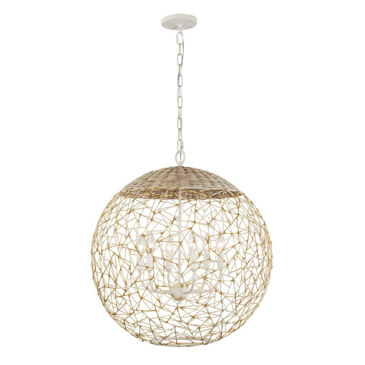 6 light 24 inch white and rattan pendant