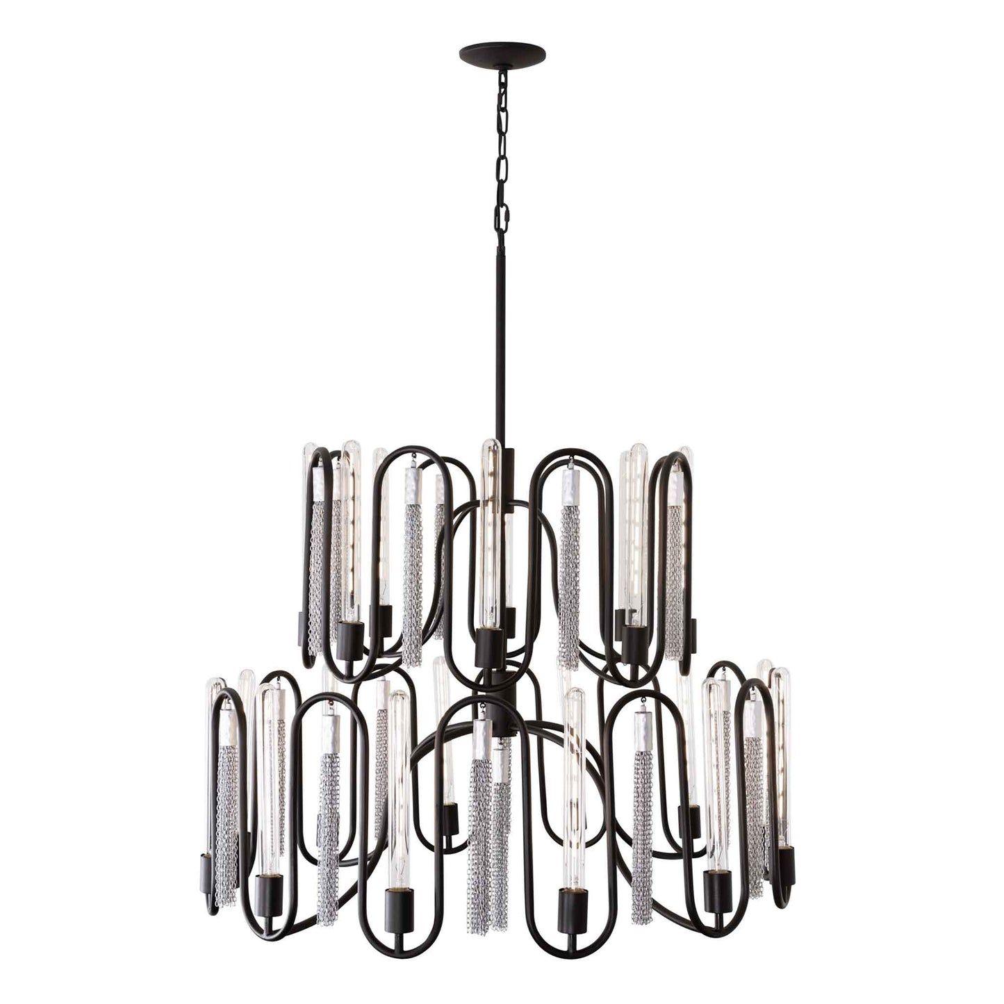 20 light 36 inch 2 tier black and chrome pendant