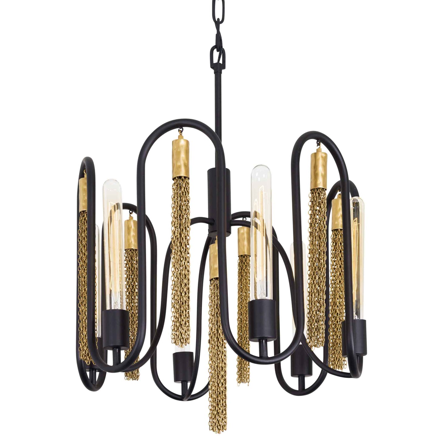 6 light 18 inch black and gold pendant