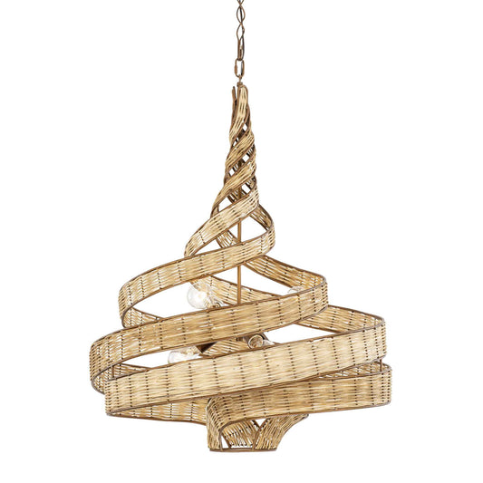 6 light 26 inch baguette and rattan pendant