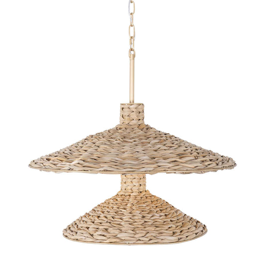 9 light 26 inch 2 tier gold and seagrass pendant