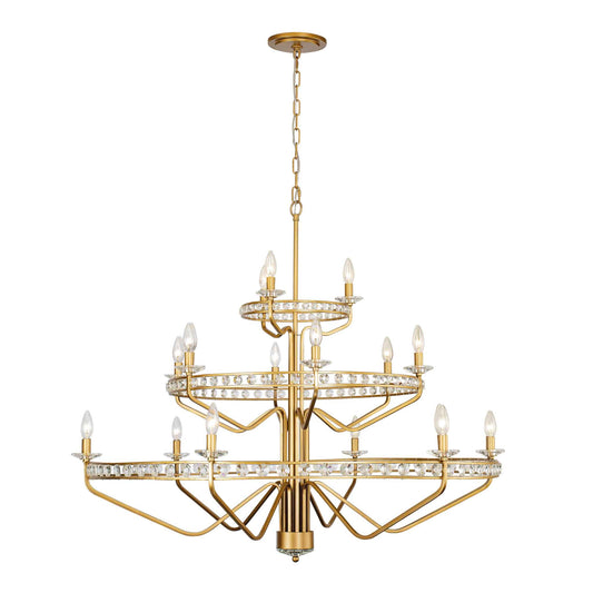 15 light 48 inch 3 tier antique gold chandelier