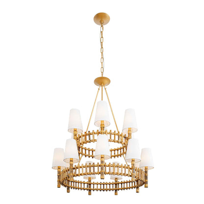 15 light 36 inch 2 tier gold and rattan chandelier