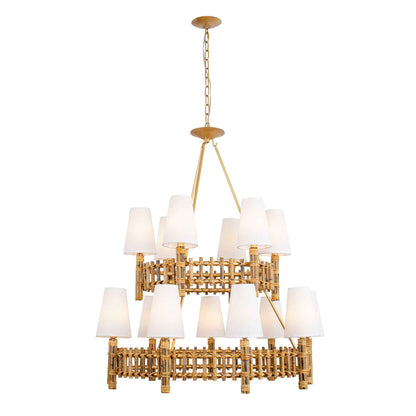 15 light 36 inch 2 tier gold and rattan chandelier