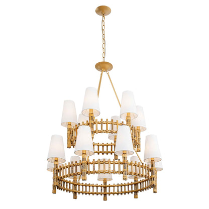 15 light 36 inch 2 tier gold and rattan chandelier