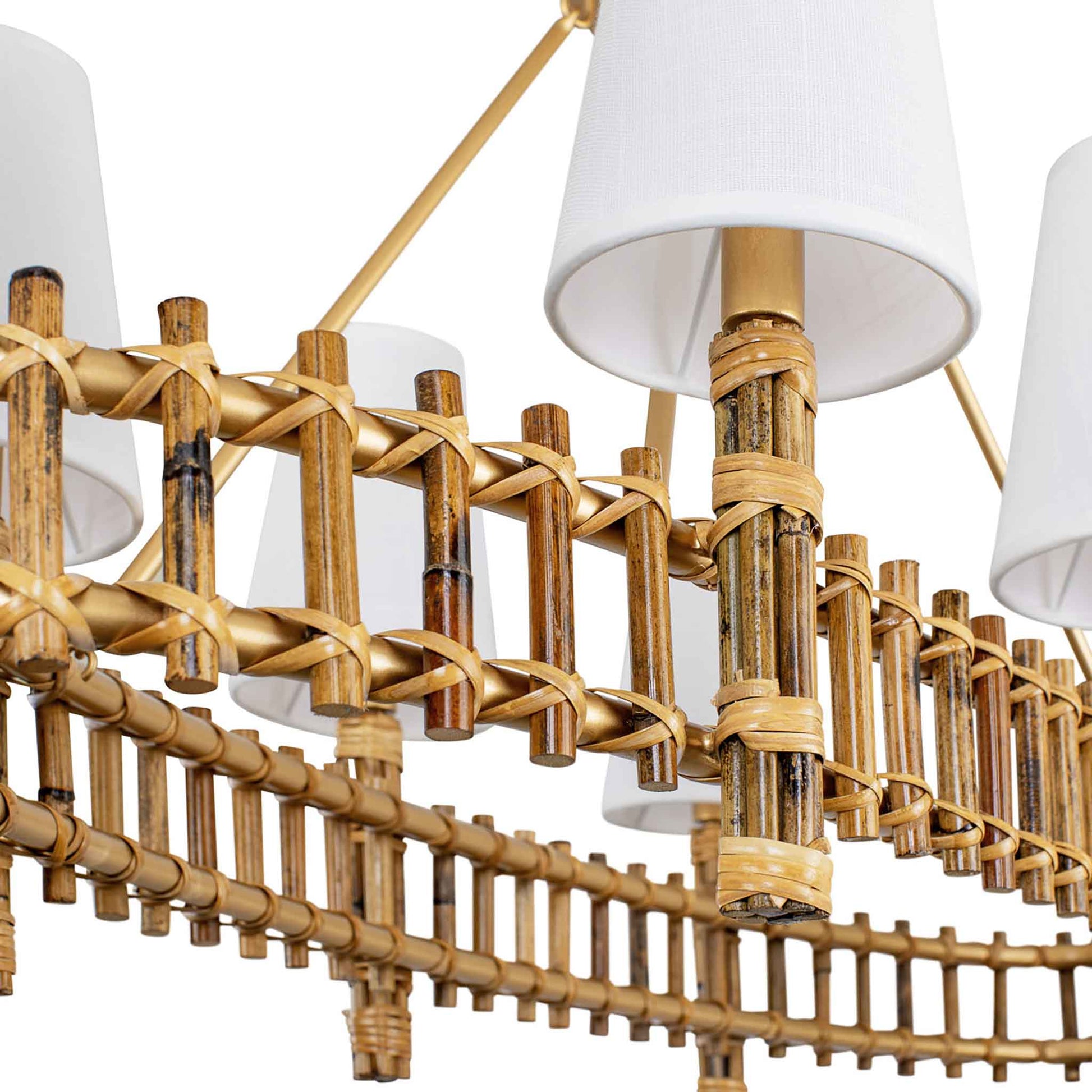 8 light 48 inch gold and rattan pendant