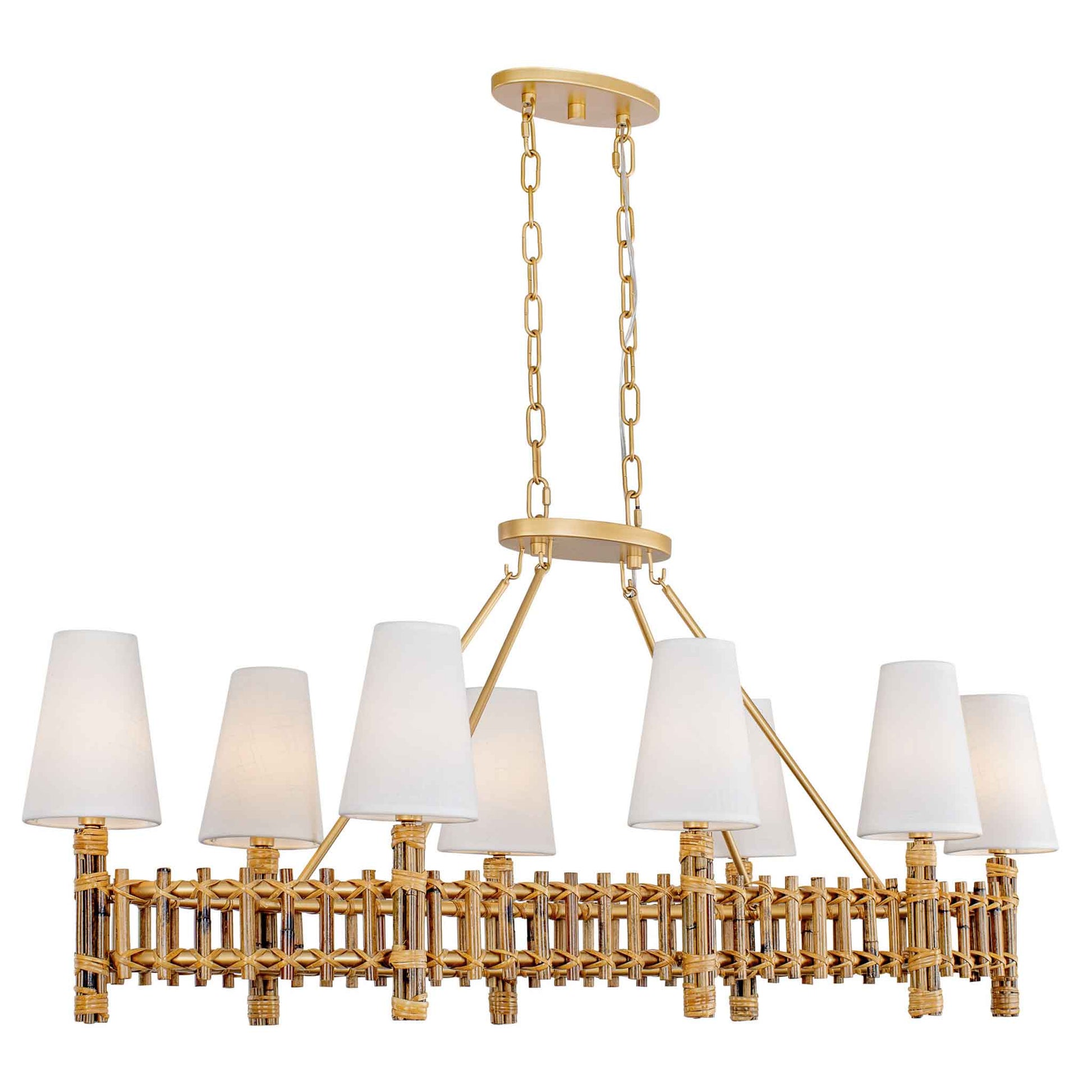 8 light 48 inch gold and rattan pendant