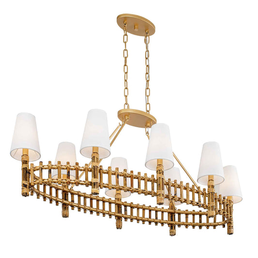 8 light 48 inch gold and rattan pendant