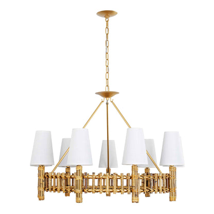 9 light 36 inch gold and rattan chandelier