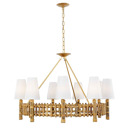 9 light 36 inch gold and rattan chandelier