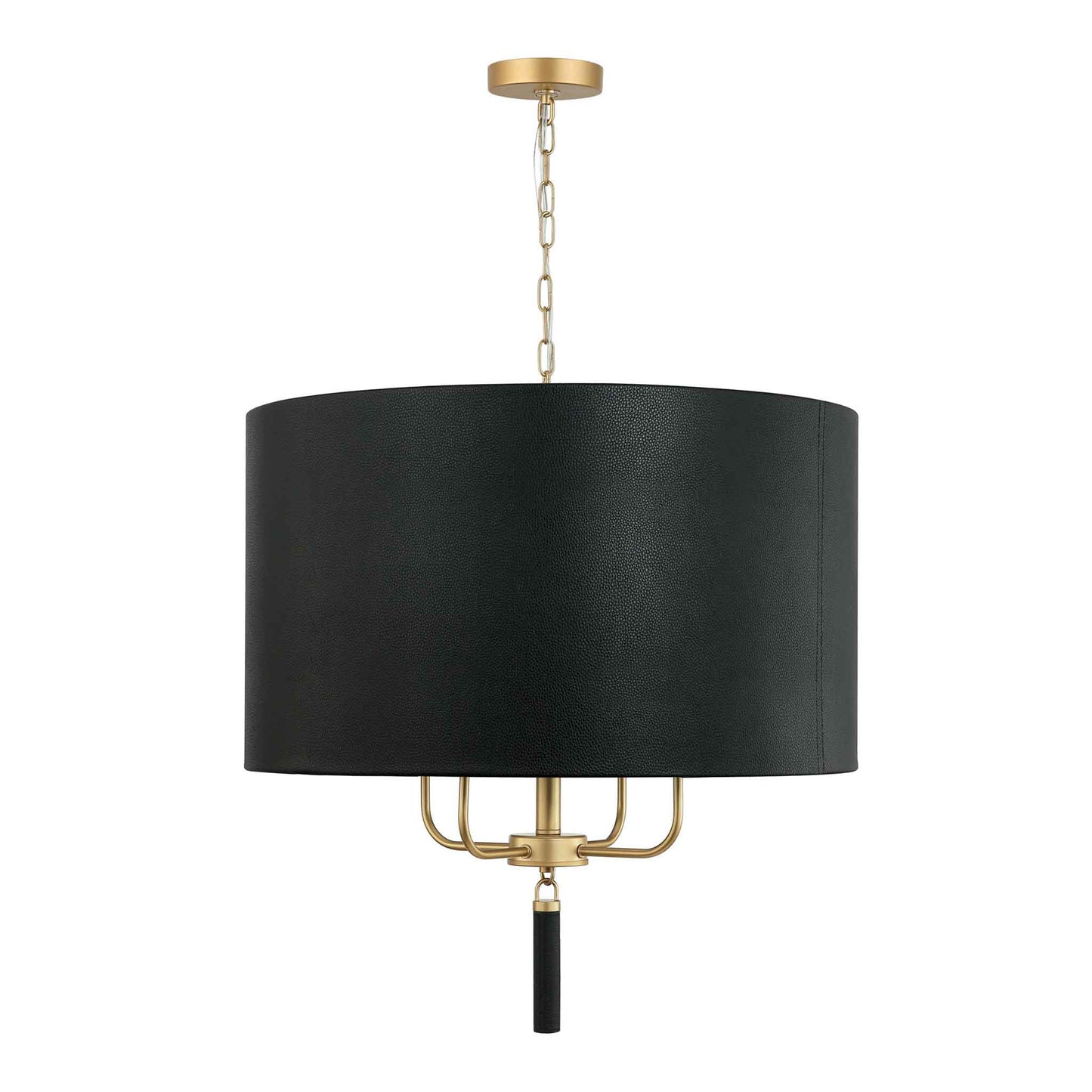 4 light 24 inch gold and black leather pendant