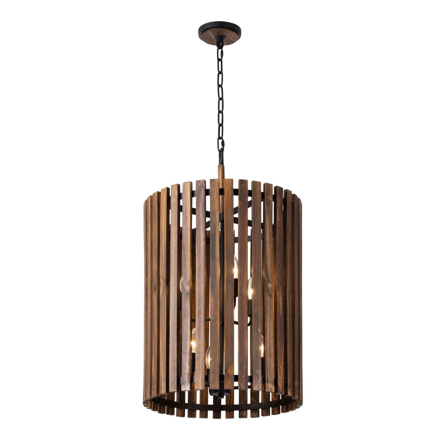 6 light 18 inch black and walnut pendant