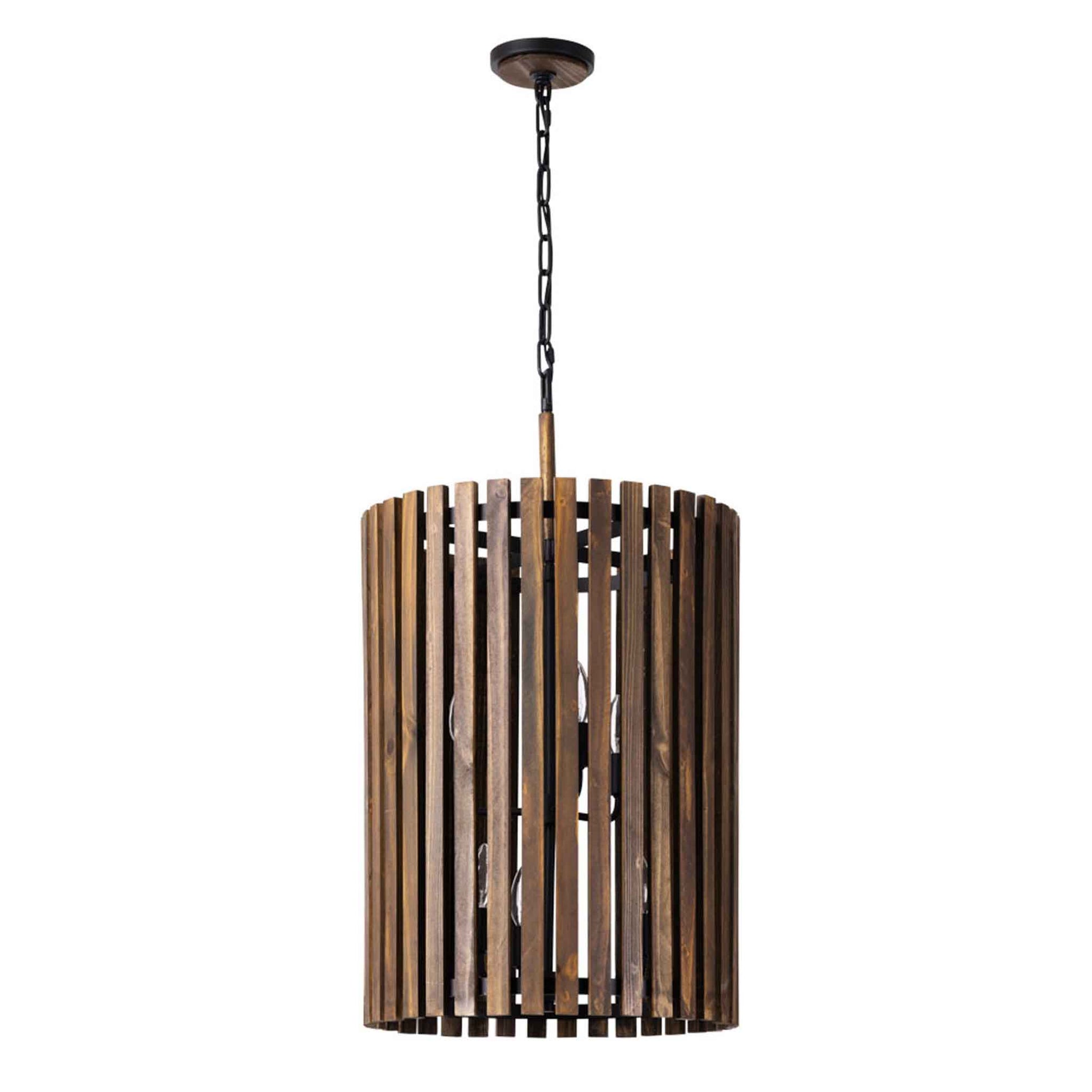 6 light 18 inch black and walnut pendant