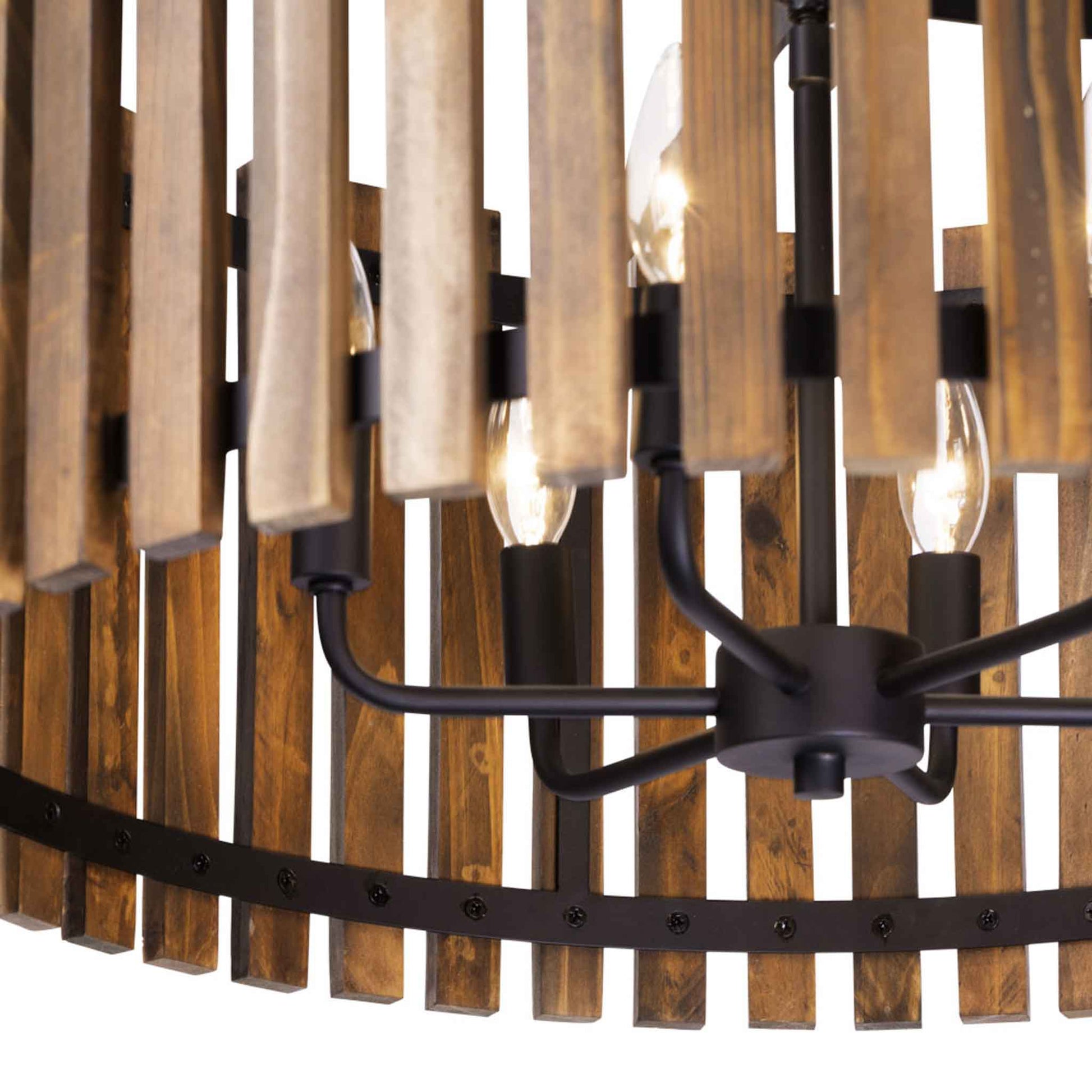 6 light 24 inch black and walnut pendant