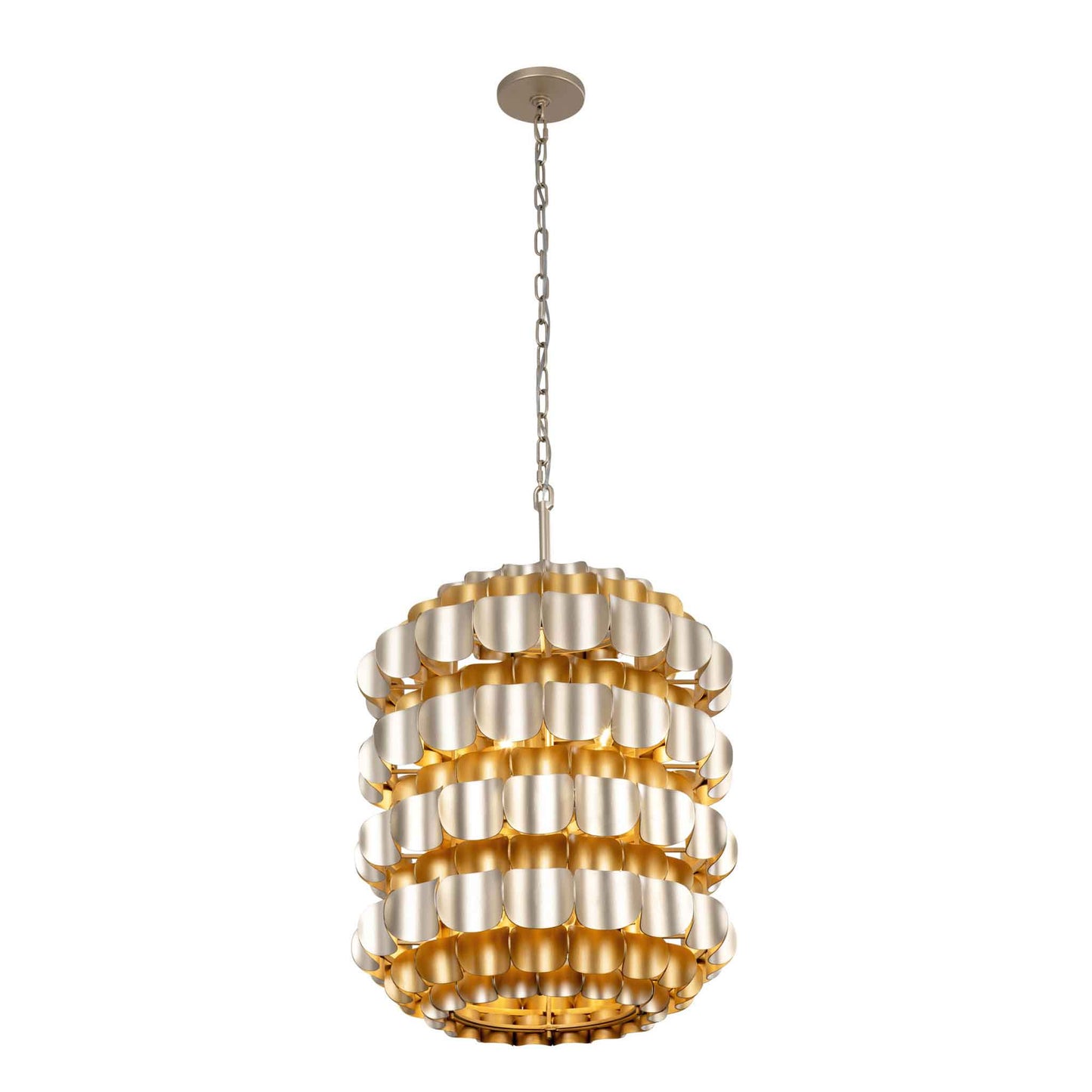 6 light 20 inch antique gold and gold dust pendant